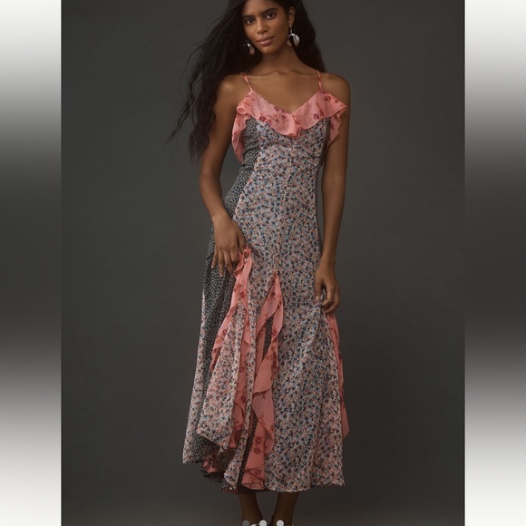 Anthropologie sleeveless ruffle v-neck maxi dress - Picture 1 of 6